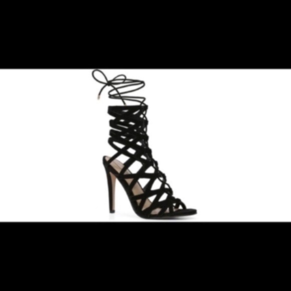 Aldo Black Lace Up High Heel Sandals